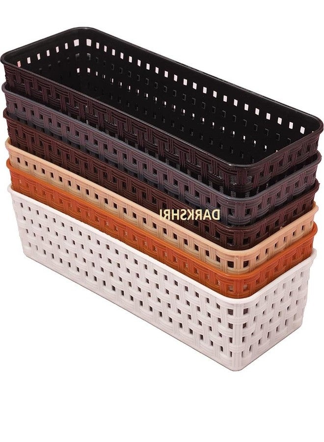 MEGHARSH Multipurpose Desk Organizer Tray Office Drawer Dividers Storage Bins for Kitchen, Bathroom, Office, Makeup, Bedroom Dresser, Craft Basket Rack Multicolour (23×8×5 cm) Pack Of 6 - Image 1